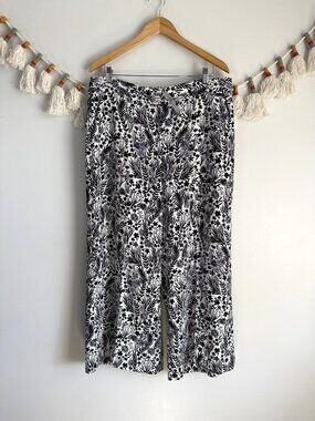 Loft Woven Leaf Floral Print Wide Leg Crop Trouser Pant Careerwear Beachy NWT 14